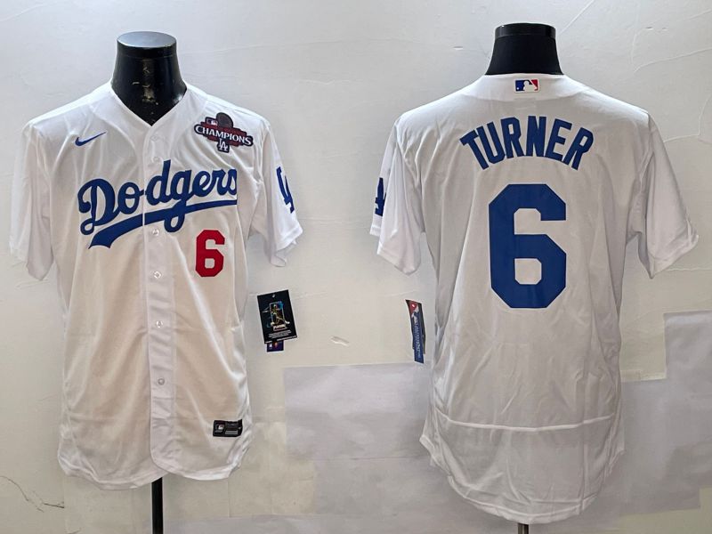 Men Los Angeles Dodgers #6 Turner White City Edition Elite Nike 2025 MLB Jersey style 2->los angeles dodgers->MLB Jersey